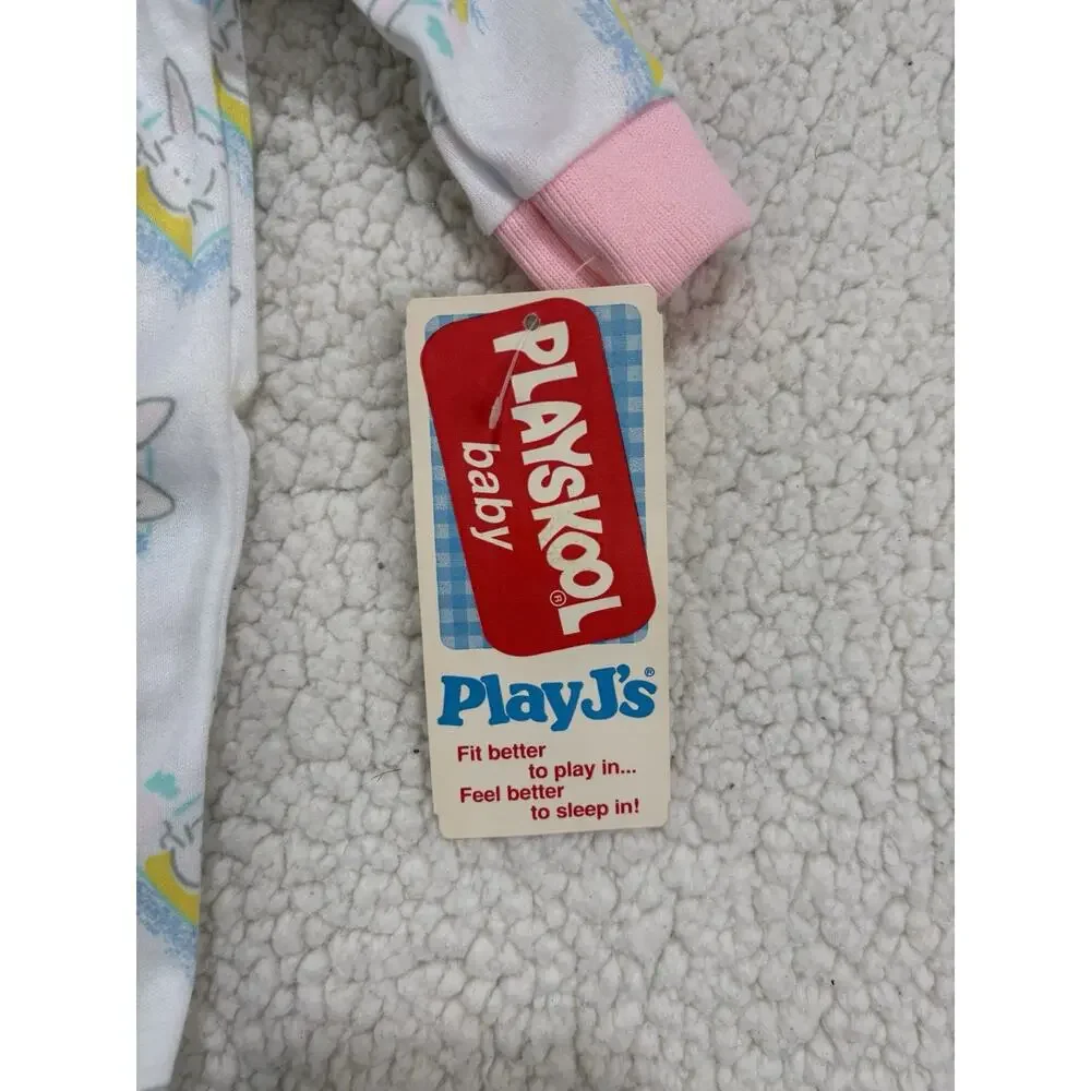 Vtg NOS NWT Playskool Baby PlayJ’s One Piece Pajamas Newborn 90s‎ Bunny Rabbit
